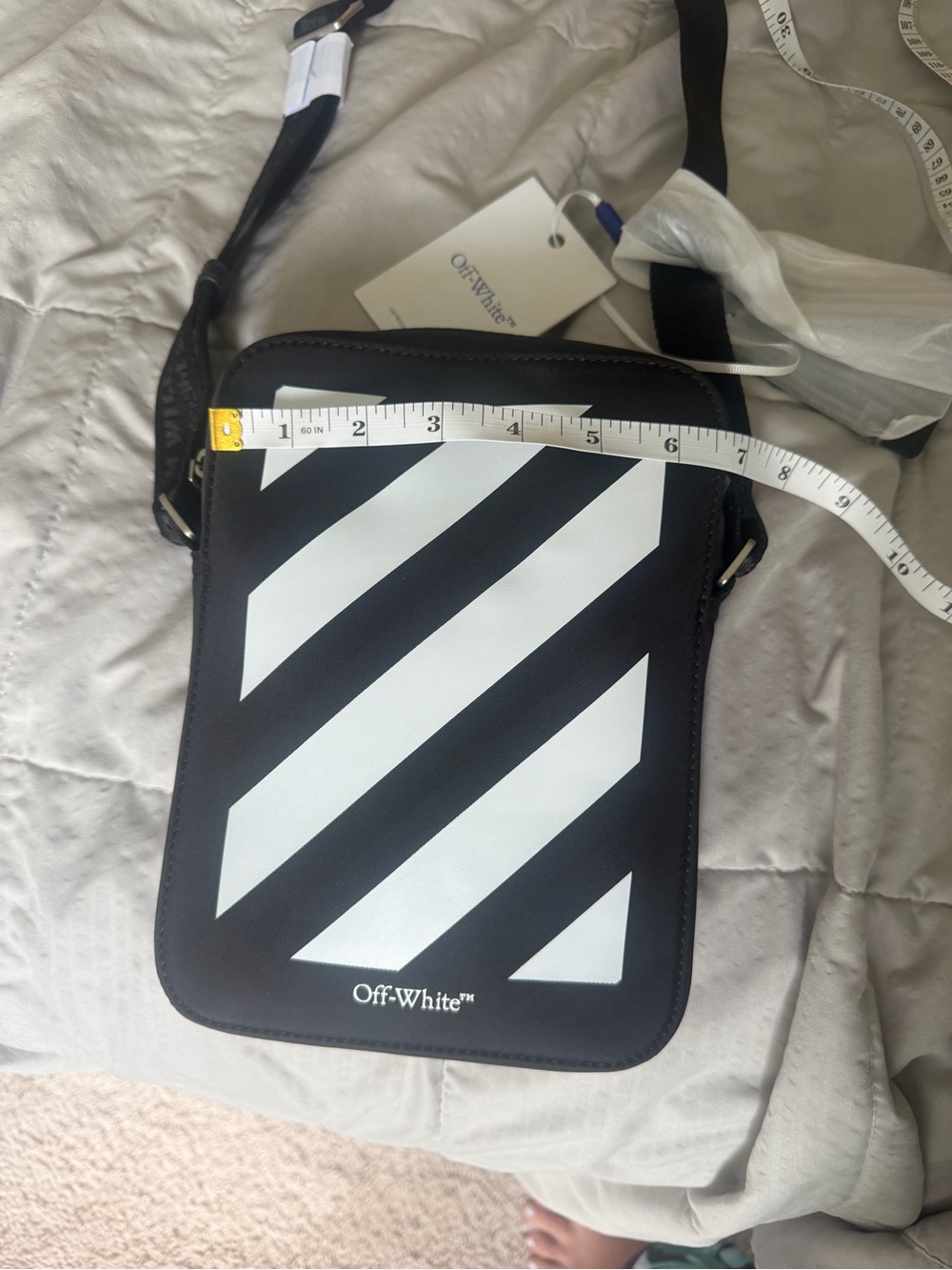 Off-White Black and White Diagonal Stripe Belt Bag